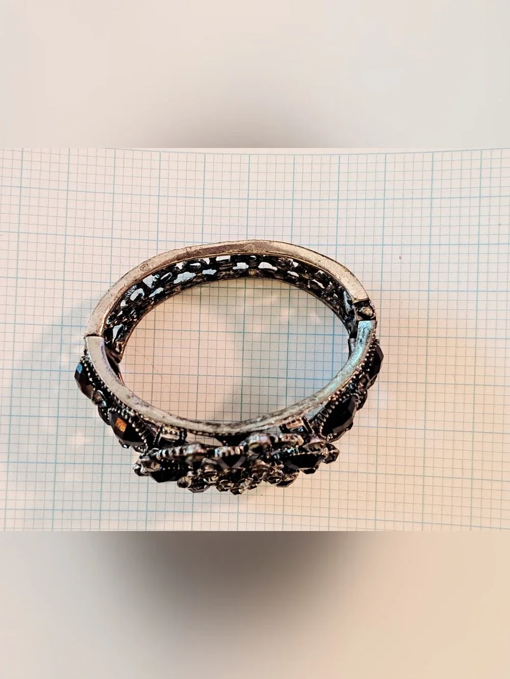 Vintage-Inspired Black Crystal Statement Hinged Bangle Bracelet